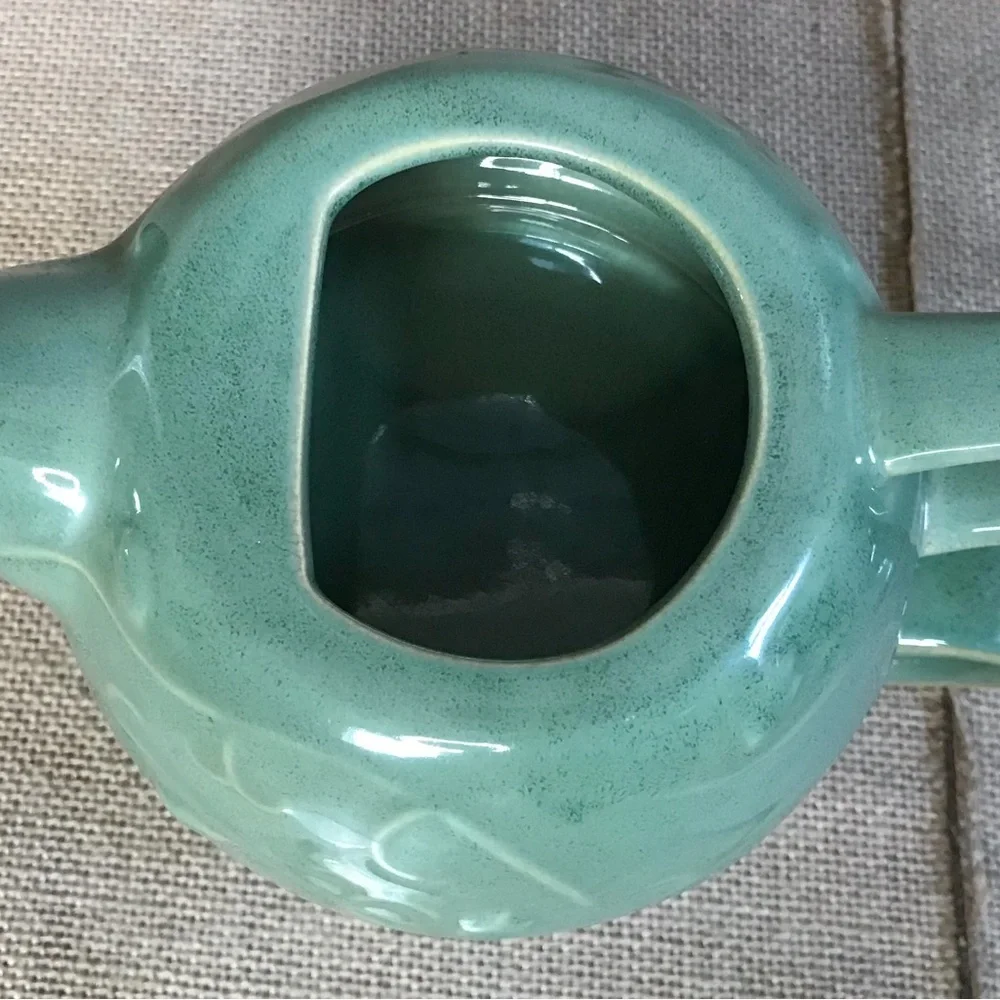 Pier 1 Light Green Embossed Stackable Teapot Coffee Mug Cottage Core Coastal